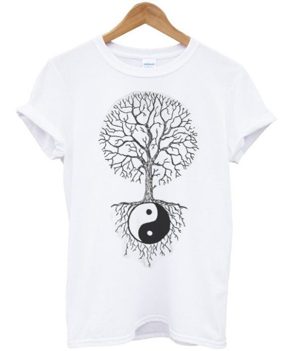 Tree And Roots Yin Yang Symbol Unisex Tshirt