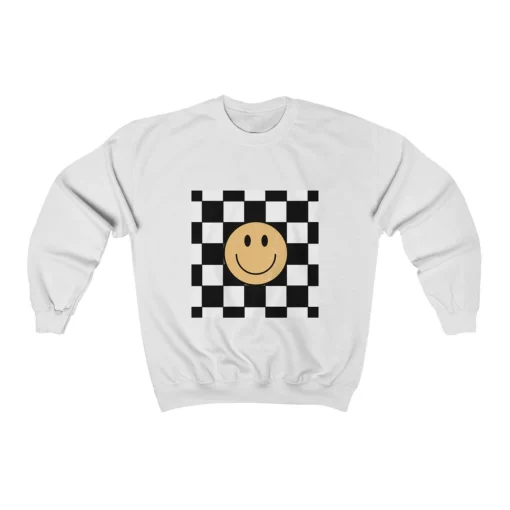 Retro Checkered Smiley Face Sweatshirt